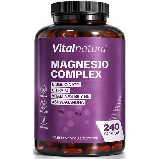 Magnesio Complex con Citrato y Bisglicinato de Magnesio + Ashwagandha Pura 240 Cápsulas