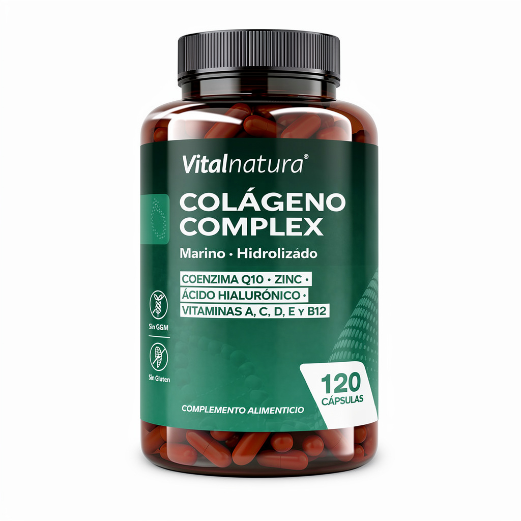 Colágeno Complex Vitalnatura con Ácido Hialurónico + Coenzima Q10 + Vitaminas y Zinc 120 Cápsulas