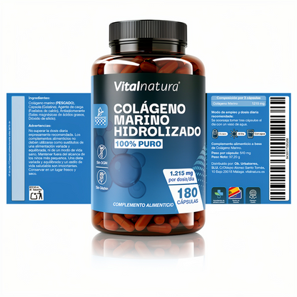 Colágeno Marino Hidrolizado 100% Puro 180 Cápsulas Vitalnatura