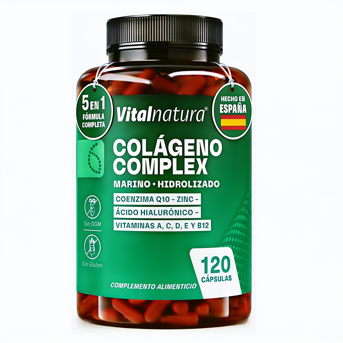 Colágeno Complex Vitalnatura con Ácido Hialurónico + Coenzima Q10 + Vitaminas y Zinc 120 Cápsulas