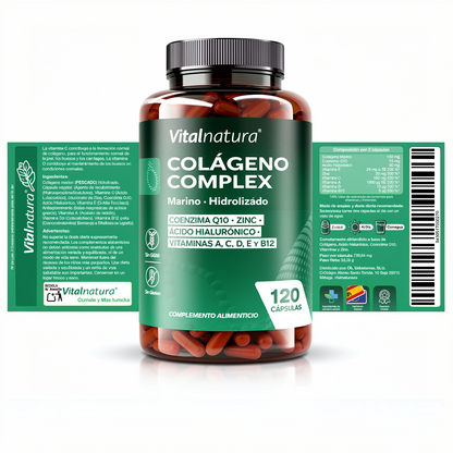 Colágeno Complex Vitalnatura con Ácido Hialurónico + Coenzima Q10 + Vitaminas y Zinc 120 Cápsulas