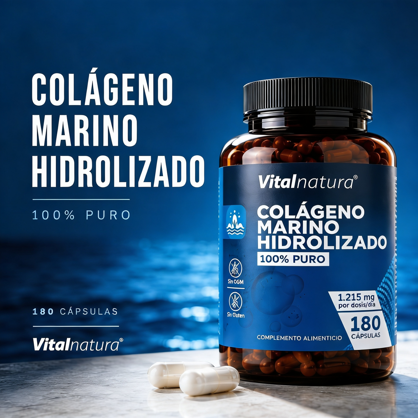 Colágeno Marino Hidrolizado 100% Puro Vitalnatura – 180 Cápsulas