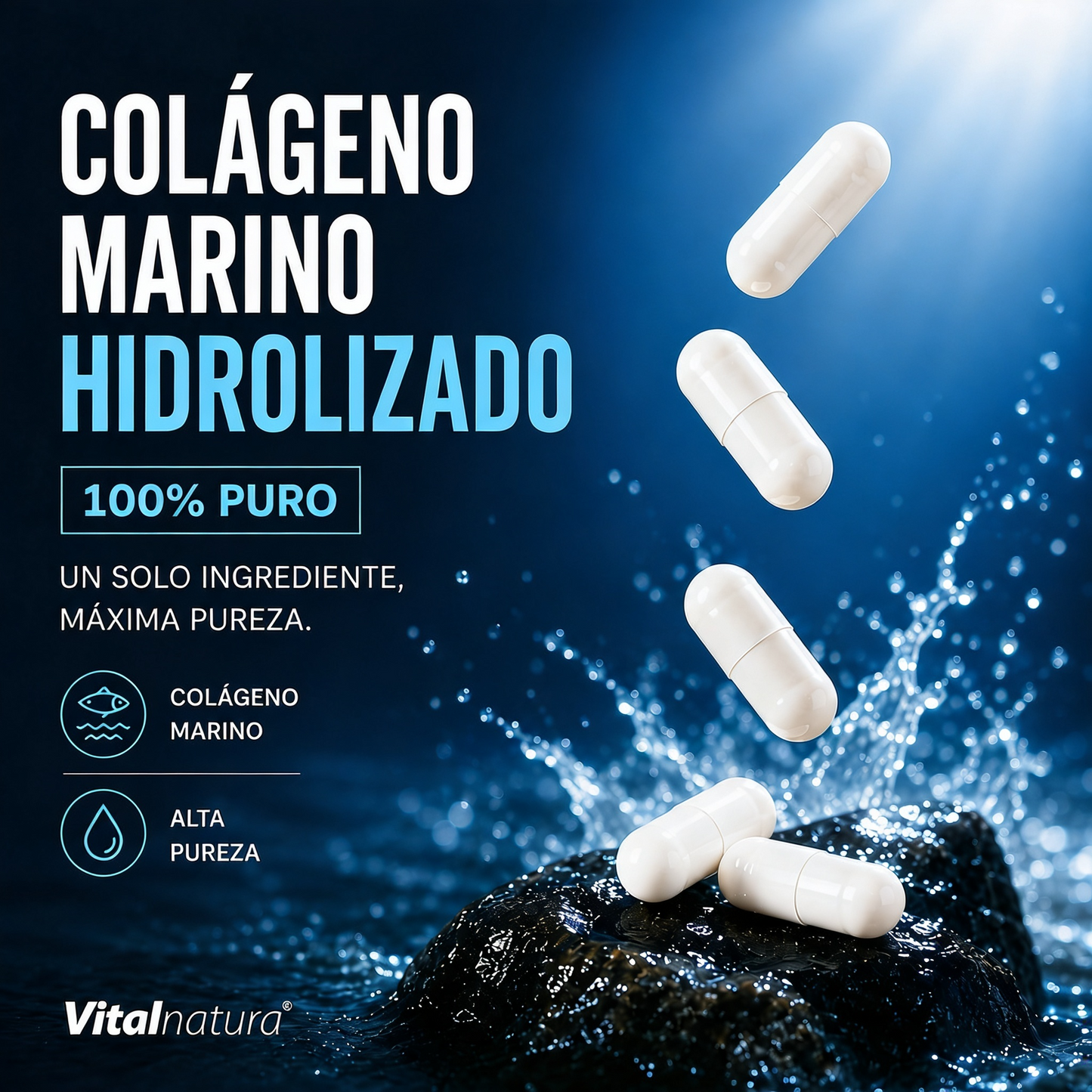 Colágeno Marino Hidrolizado 100% Puro Vitalnatura – 180 Cápsulas
