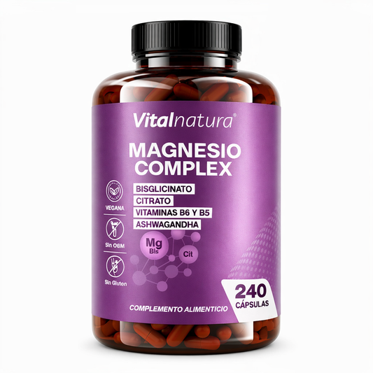Magnesio Complex con Citrato y Bisglicinato de Magnesio + Ashwagandha Pura 240 Cápsulas