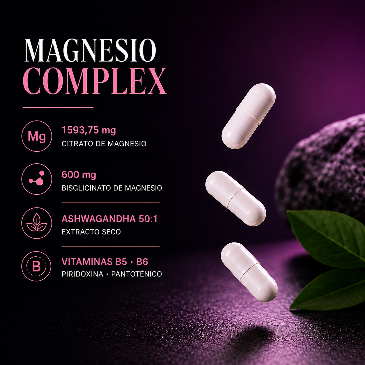 Magnesio Complex Vitalnatura – Citrato + Bisglicinato de Magnesio + Ashwagandha – 240 Cápsulas