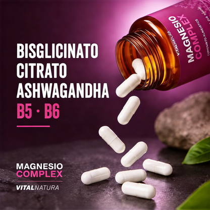 Magnesio Complex Vitalnatura – Citrato + Bisglicinato de Magnesio + Ashwagandha – 240 Cápsulas