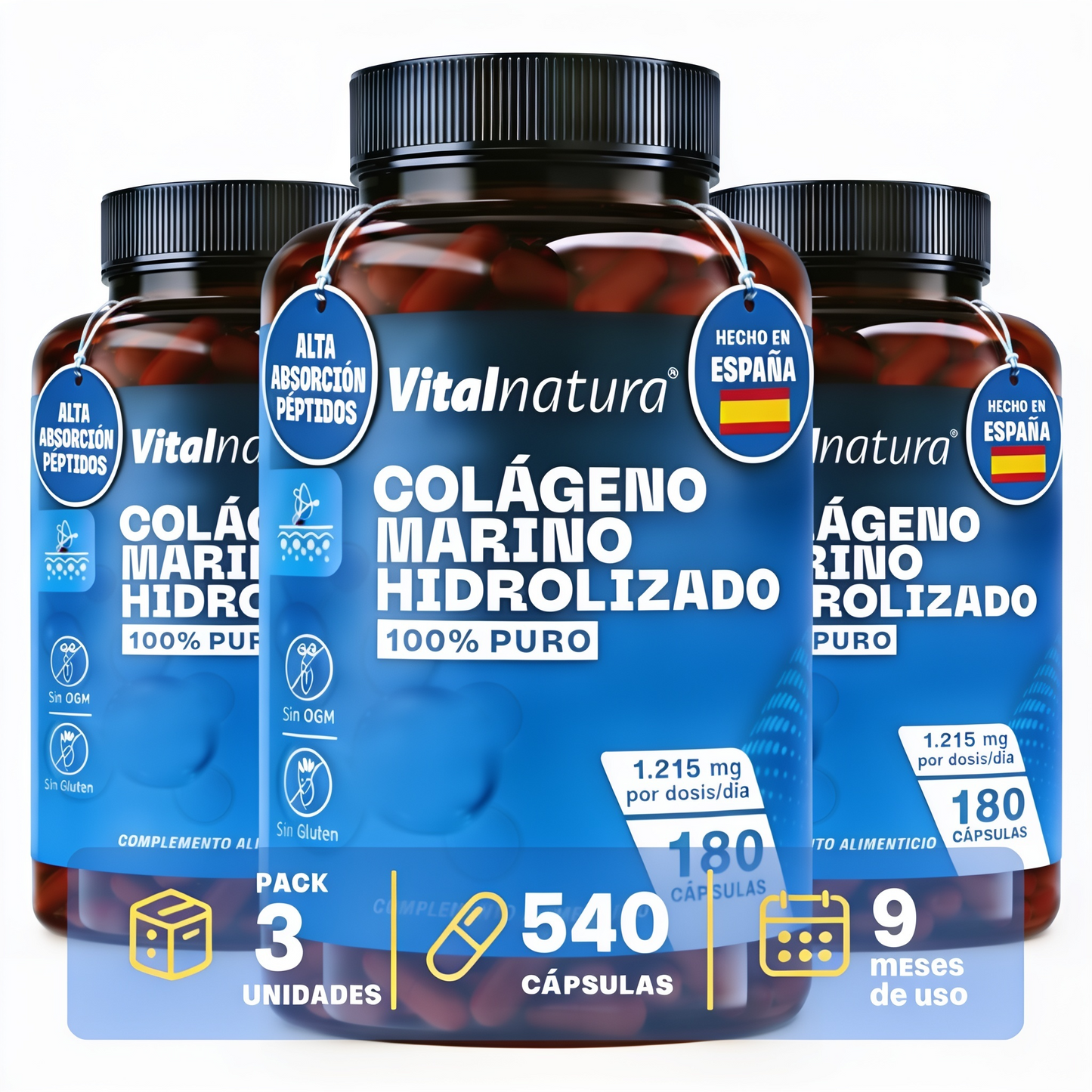 Colágeno Marino Hidrolizado 100% Puro Vitalnatura – 180 Cápsulas